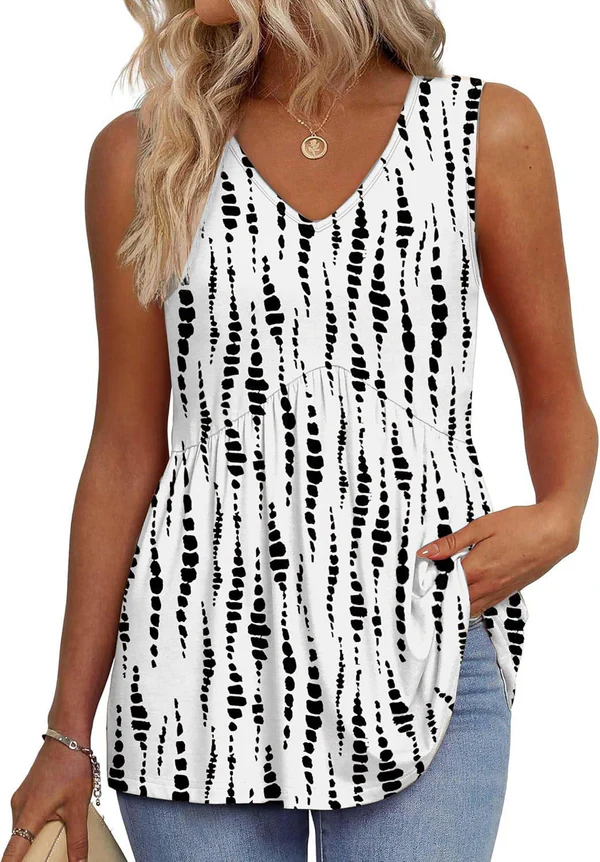 Mara™ | Peplum V-Neck Printed Tank Top