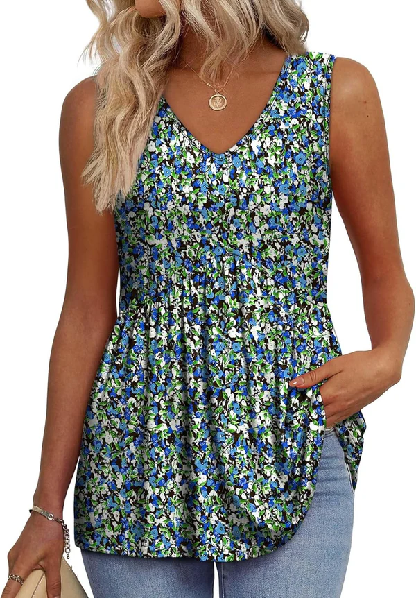 Mara™ | Peplum V-Neck Printed Tank Top