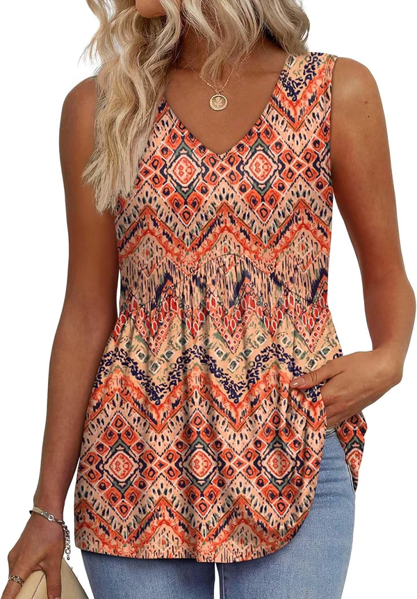 Mara™ | Peplum V-Neck Printed Tank Top