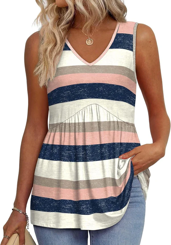 Mara™ | Peplum V-Neck Printed Tank Top