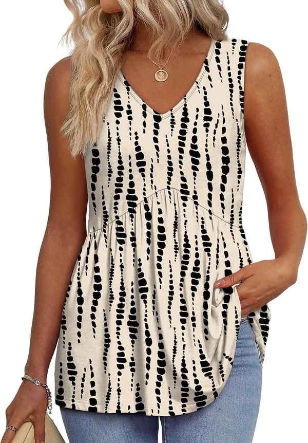 Mara™ | Peplum V-Neck Printed Tank Top