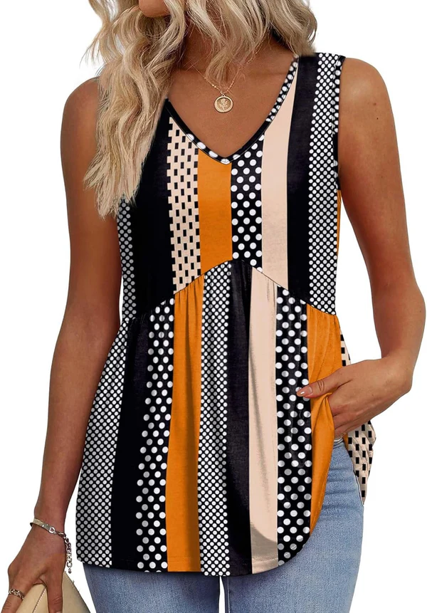 Mara™ | Peplum V-Neck Printed Tank Top