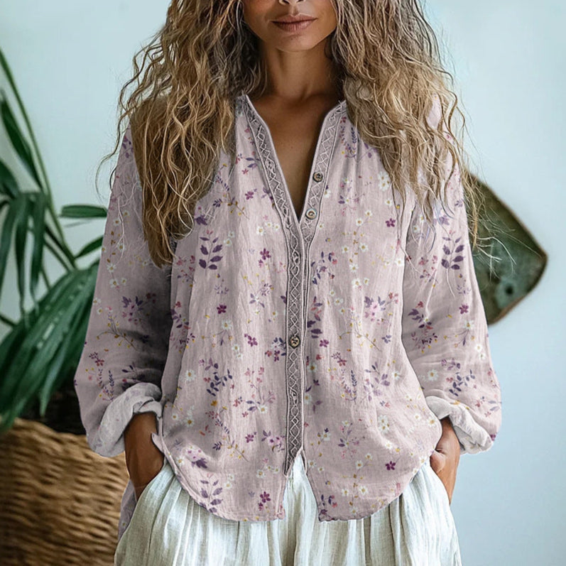 Riley | Elegant Vintage Leaf Print Shirt