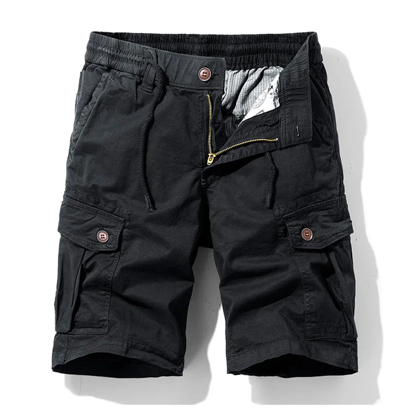 Mannen zomer nieuwe katoenen cargoshorts herenmode casual multi-zakken shorts broek elastische taille ademende joggers shorts mannelijk