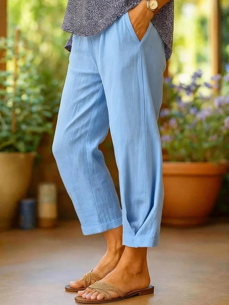 Avery| Linen Solid Cropped Trousers