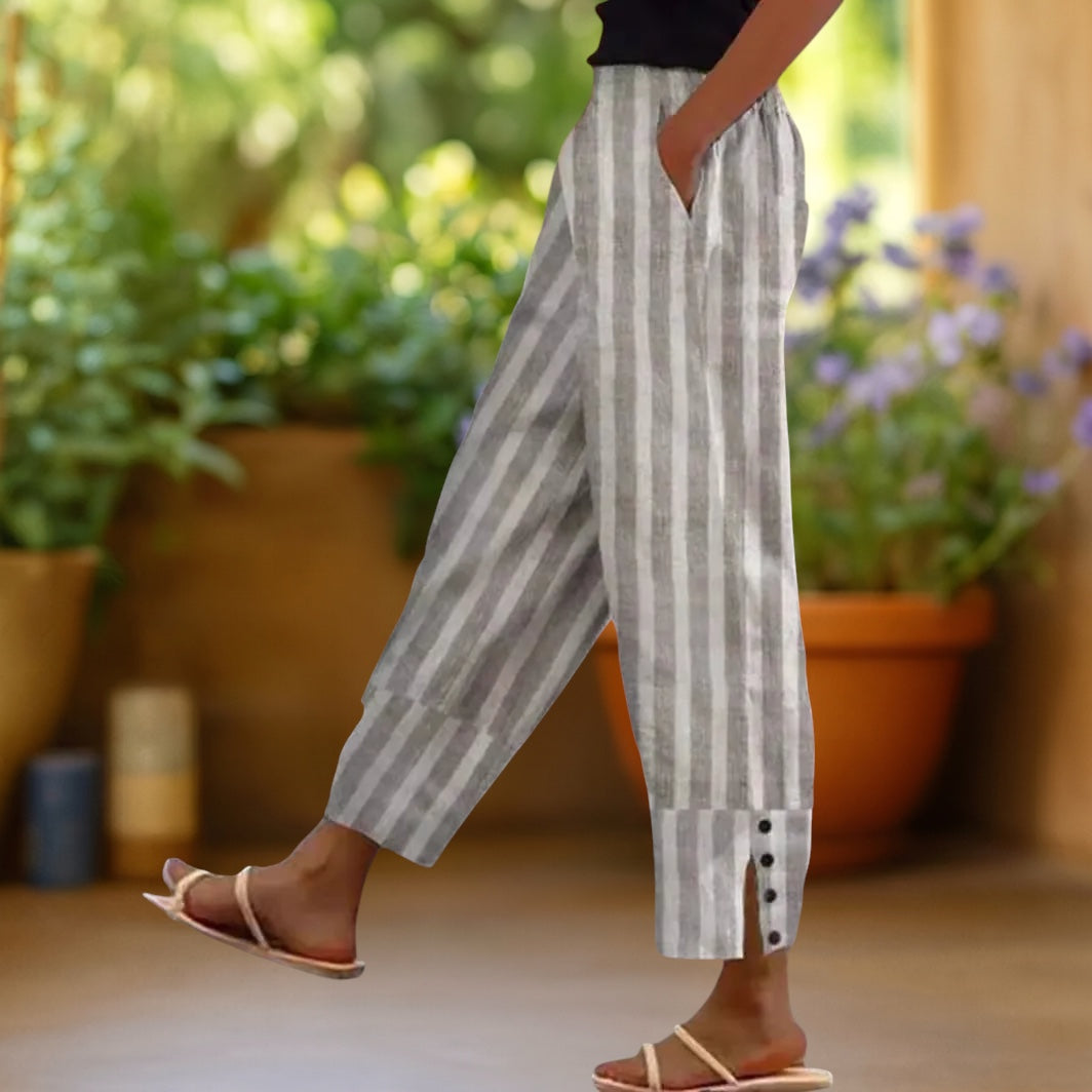 Elizabeth | Stripe Split Wide-Leg Trousers