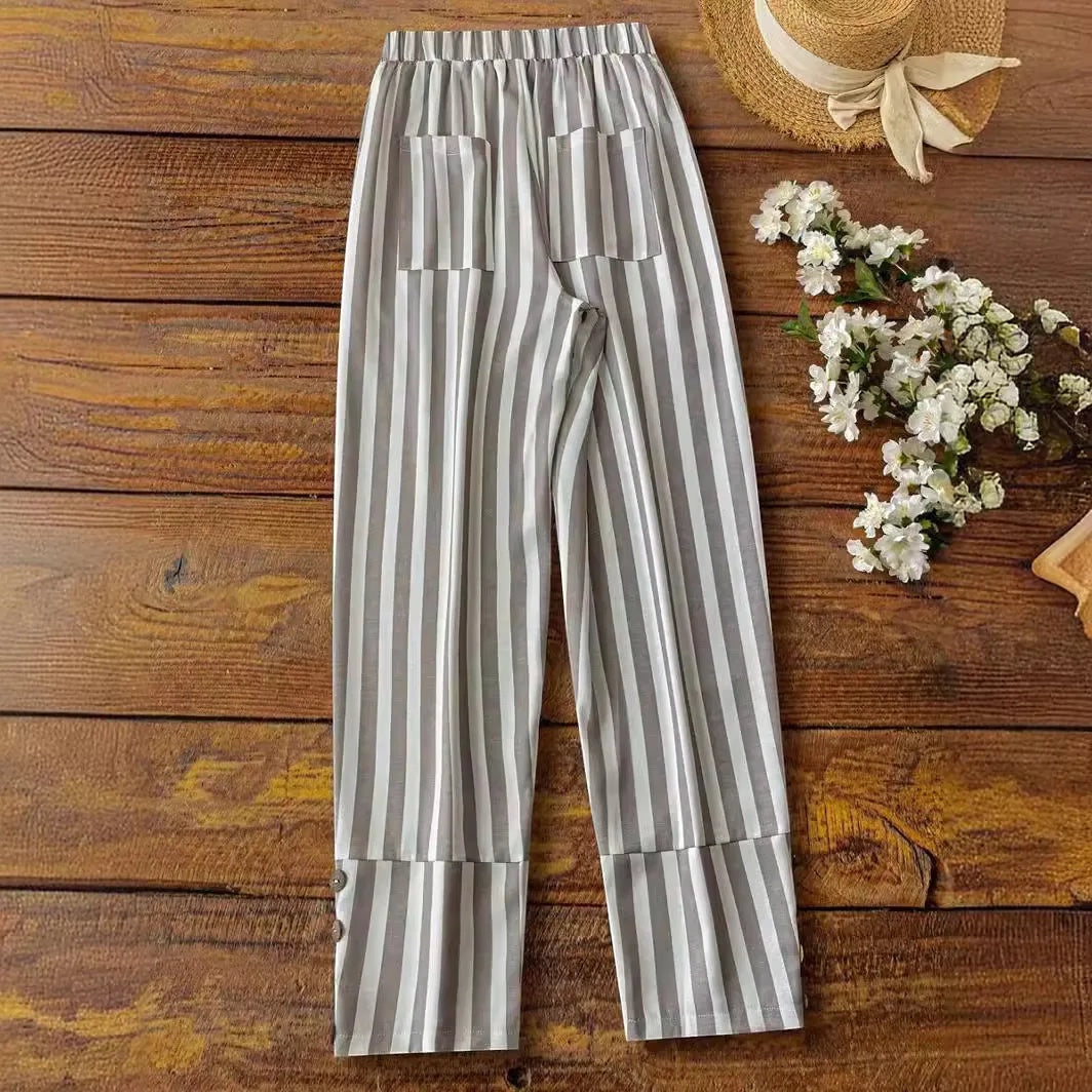 Elizabeth | Stripe Split Wide-Leg Trousers