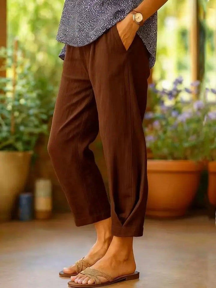 Avery| Linen Solid Cropped Trousers