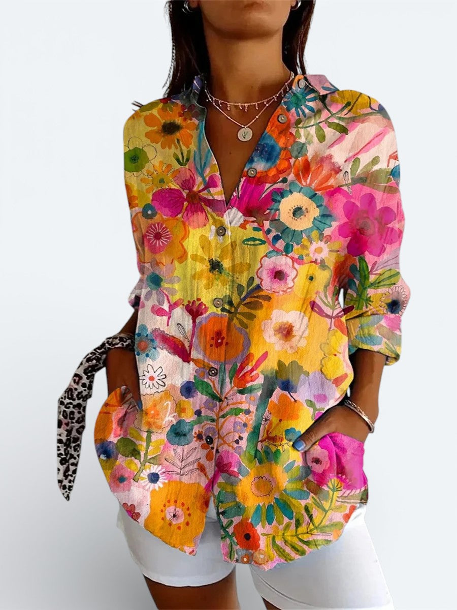 Jasmine | Vibrant Artistic Button-Up Blouse