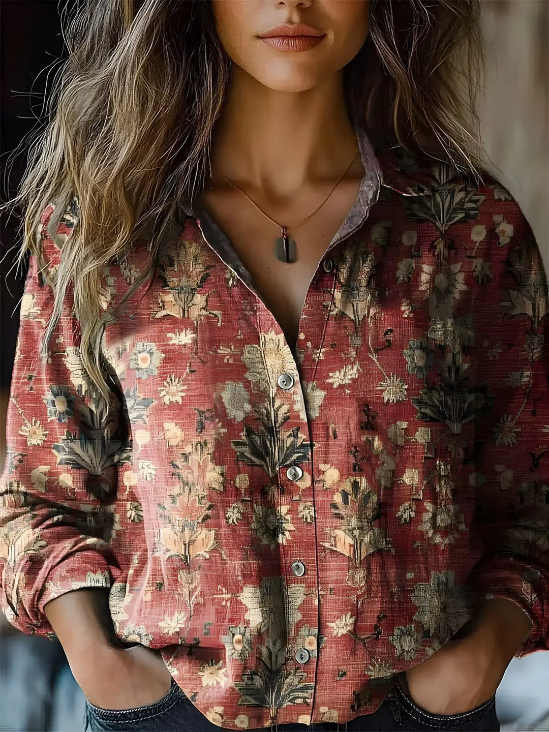 Delanova | Women's Floral Lapel Blouse — Elegant Everyday Style
