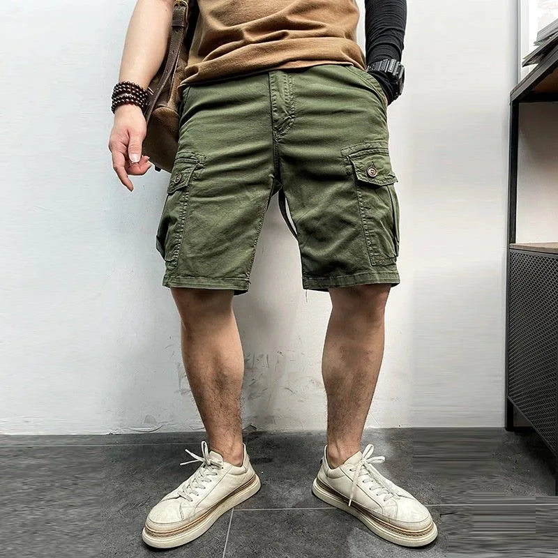 Mannen zomer nieuwe katoenen cargoshorts herenmode casual multi-zakken shorts broek elastische taille ademende joggers shorts mannelijk