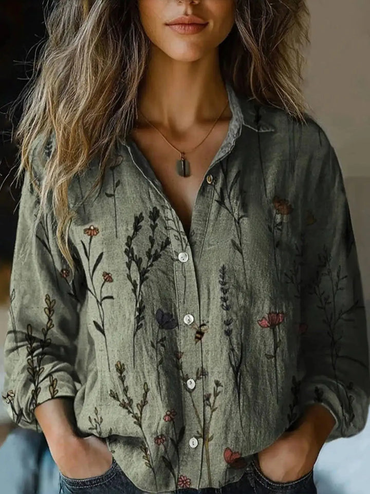 Delanova | Women's Floral Lapel Blouse — Elegant Everyday Style