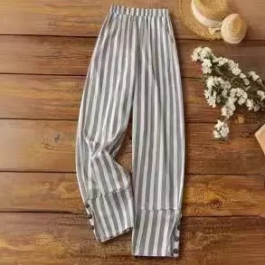 Elizabeth | Stripe Split Wide-Leg Trousers