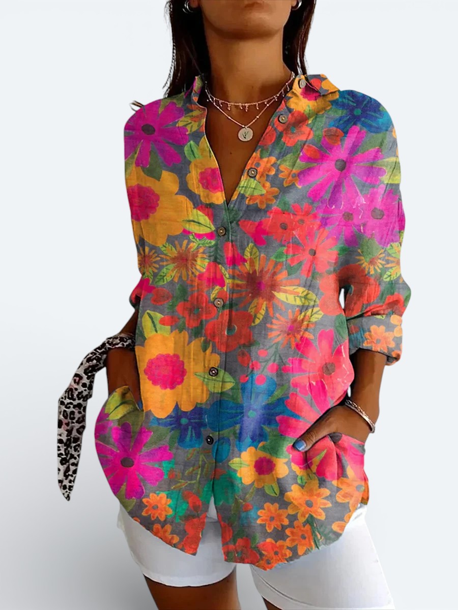 Jasmine | Vibrant Artistic Button-Up Blouse