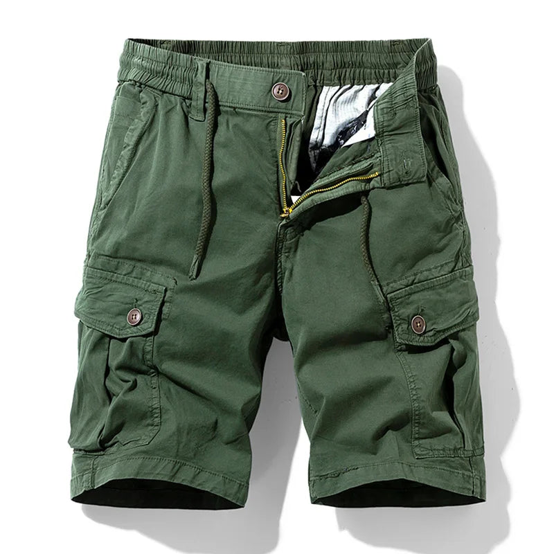 Mannen zomer nieuwe katoenen cargoshorts herenmode casual multi-zakken shorts broek elastische taille ademende joggers shorts mannelijk