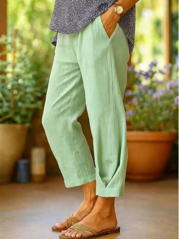 Avery| Linen Solid Cropped Trousers