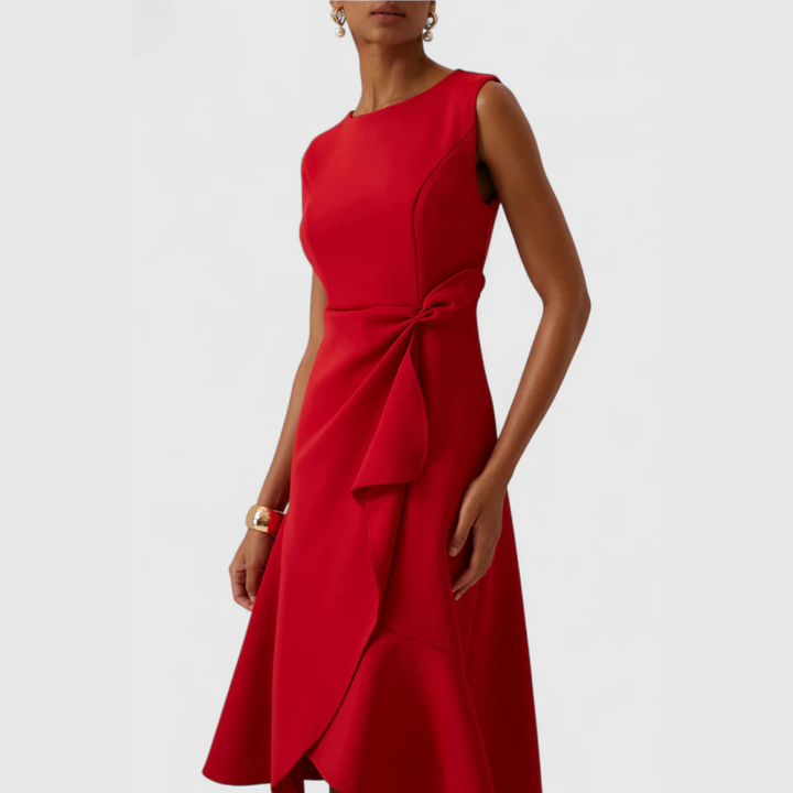Eliana | Draped Asymmetric Midi Dress