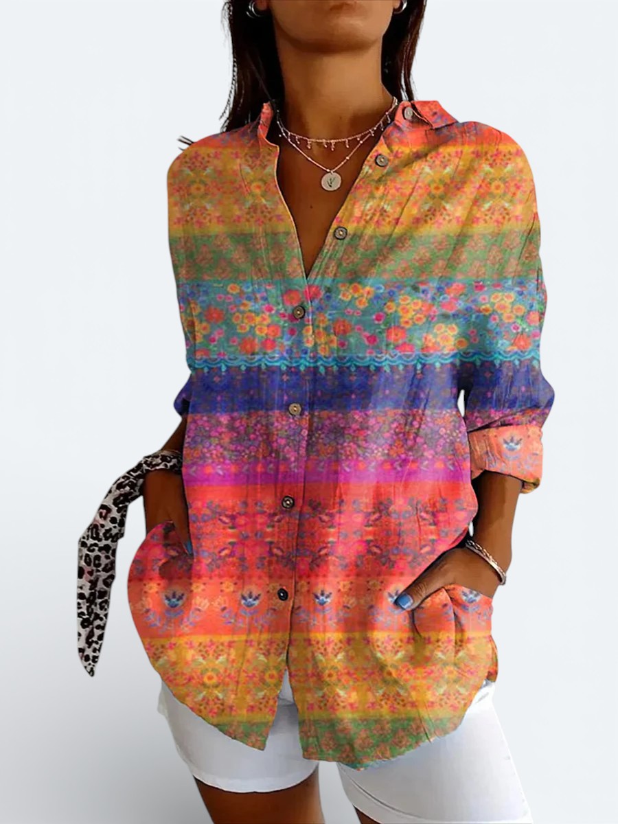 Jasmine | Vibrant Artistic Button-Up Blouse