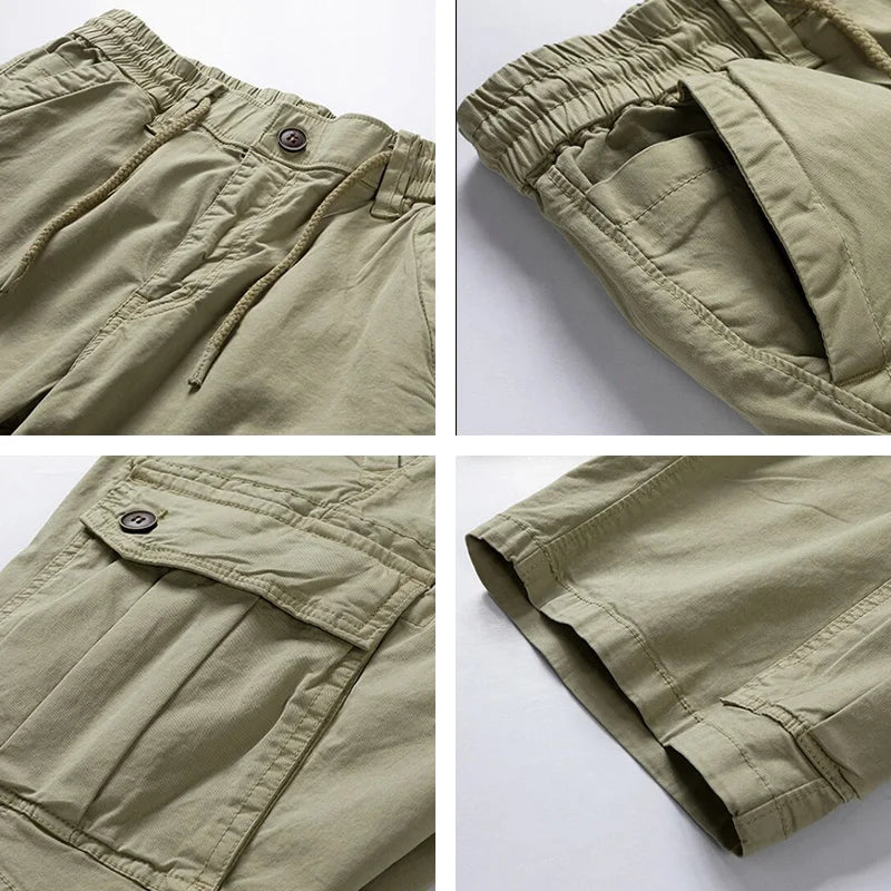 Mannen zomer nieuwe katoenen cargoshorts herenmode casual multi-zakken shorts broek elastische taille ademende joggers shorts mannelijk