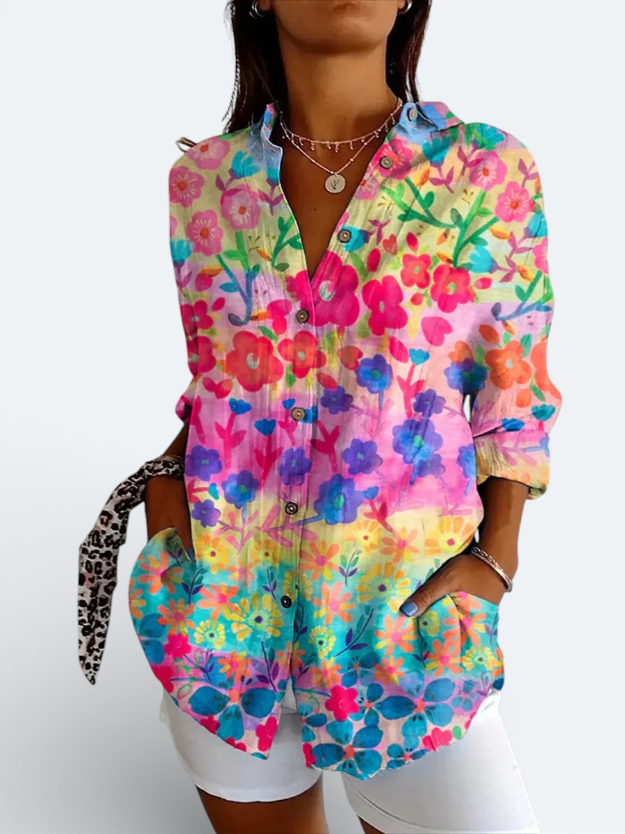 Jasmine | Vibrant Artistic Button-Up Blouse