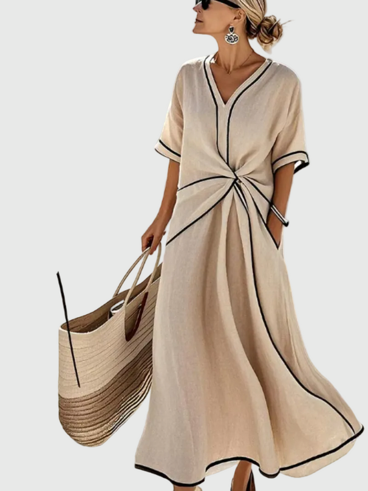 Helena | Women's Draped Coastal Maxi Dress — Elegant Fit