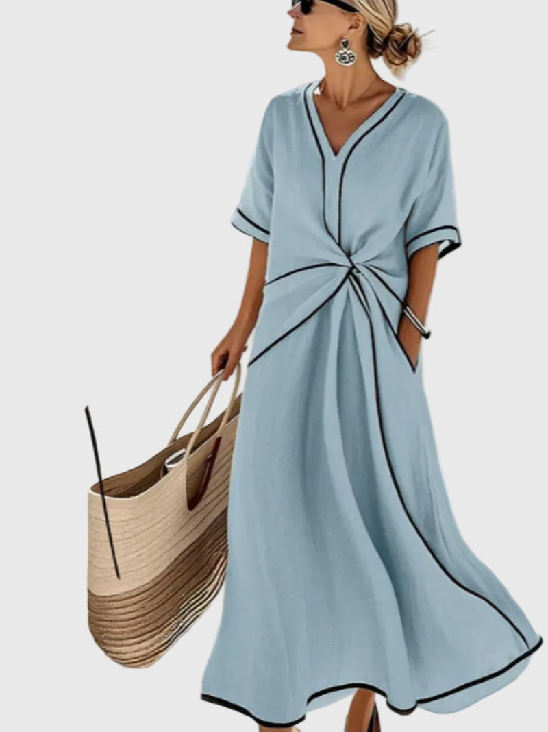 Helena | Women's Draped Coastal Maxi Dress — Elegant Fit