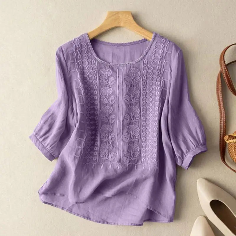 Aurora - Women's Embroidered Relaxed Blouse — Elegant Fit