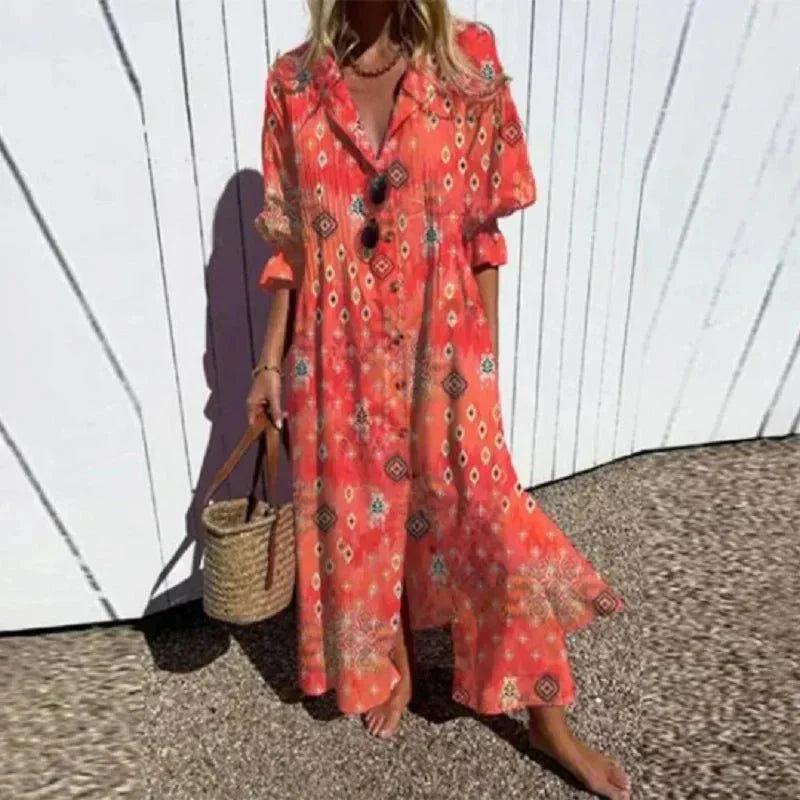 Rimmey | Women's Boho Maxi Dress — Flowy V-Neck Style