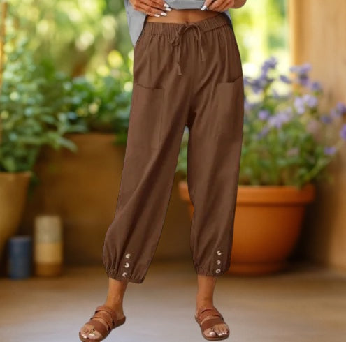 Ellie | Linen Wide-Leg Crop Trousers