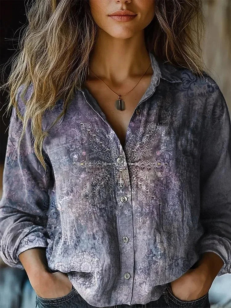 Delanova | Women's Floral Lapel Blouse — Elegant Everyday Style