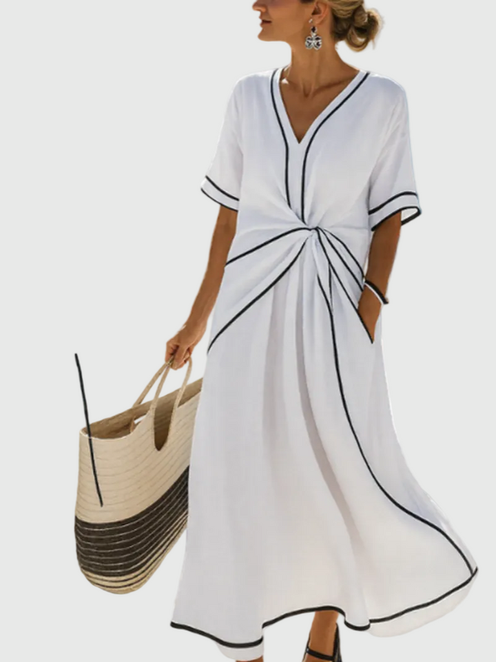 Helena | Women's Draped Coastal Maxi Dress — Elegant Fit