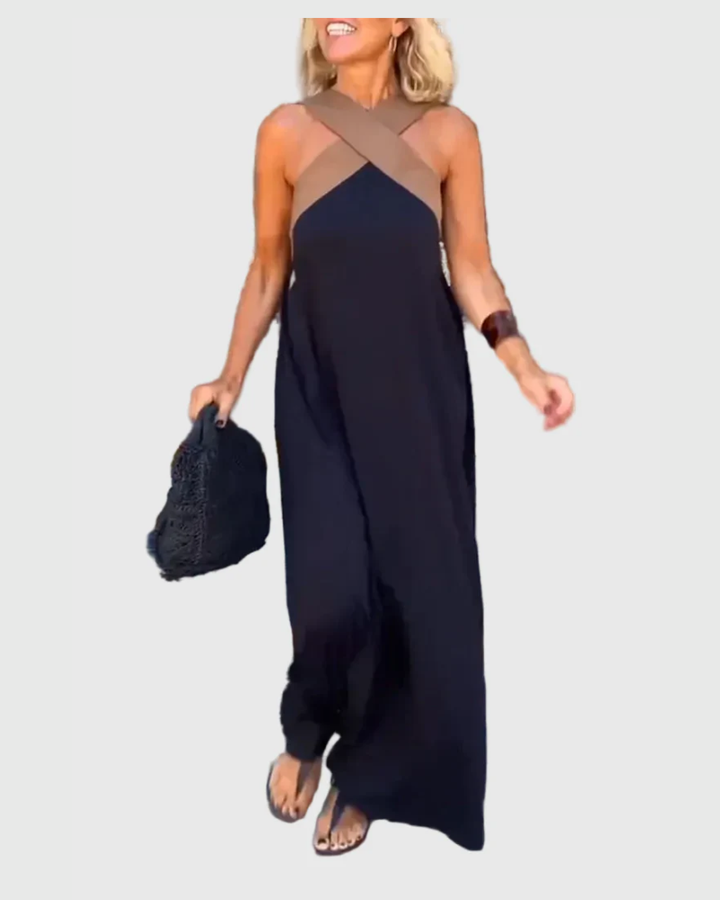 Elena | Women's Flowing Maxi Dress — Elegant Cross-Neck