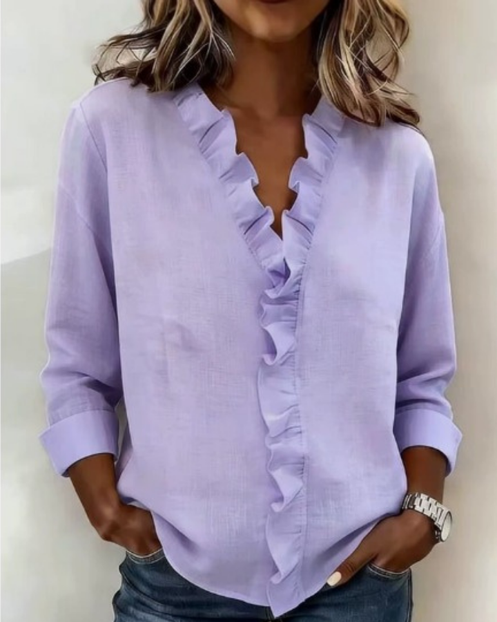 Ava | Blouse with Ruffles, V-Neck and Long Sleeves