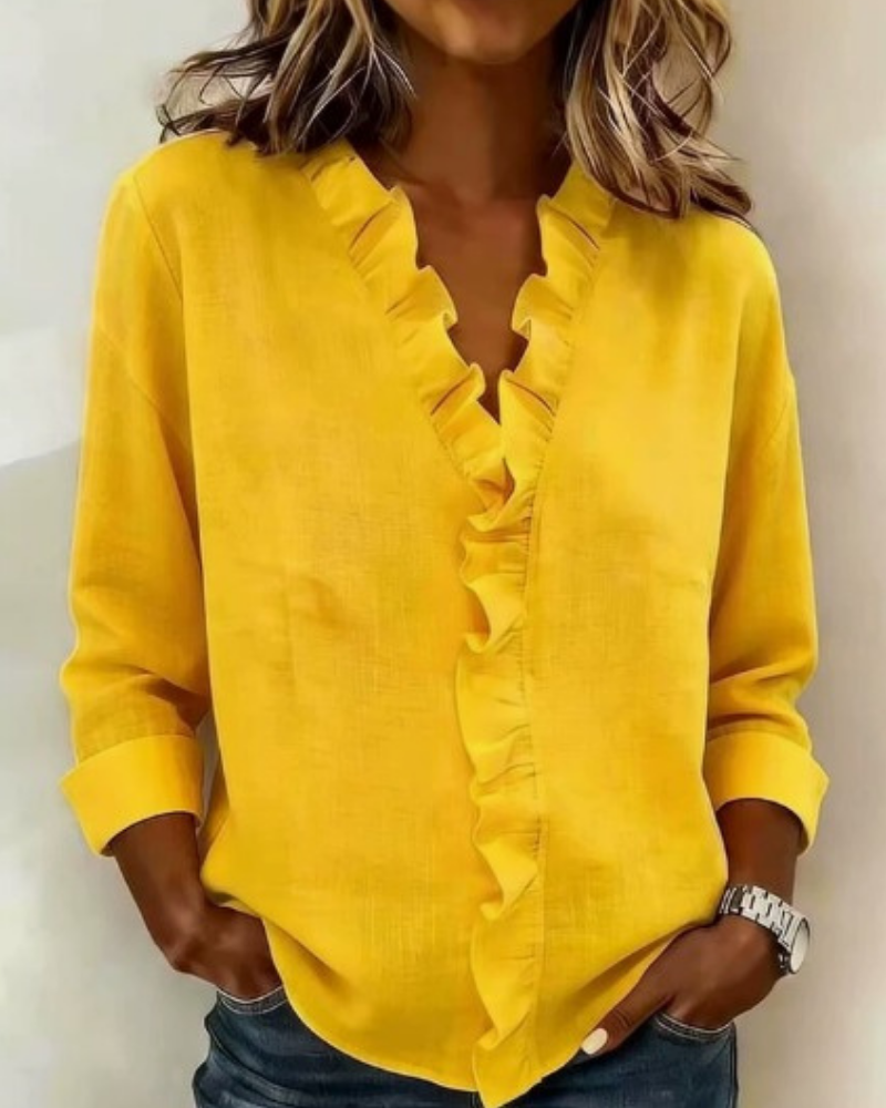Iris™ | Ruffle V-Neck Blouse with Long Sleeves