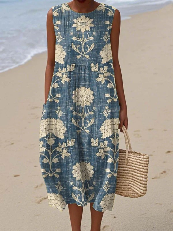 Belle™ | Women's Boho Midi Dress — Vintage Floral Print