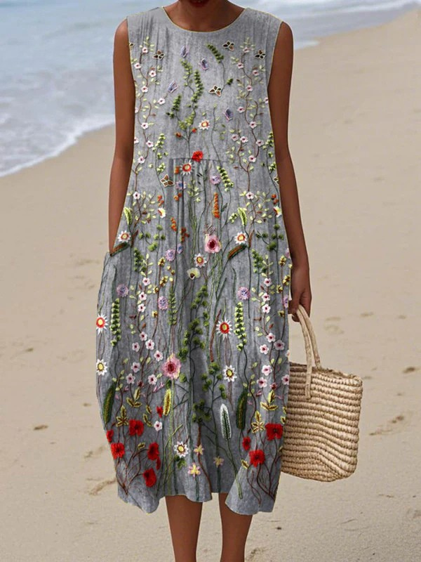 Cara™ | Women's Embroidered Wildflower Midi Dress