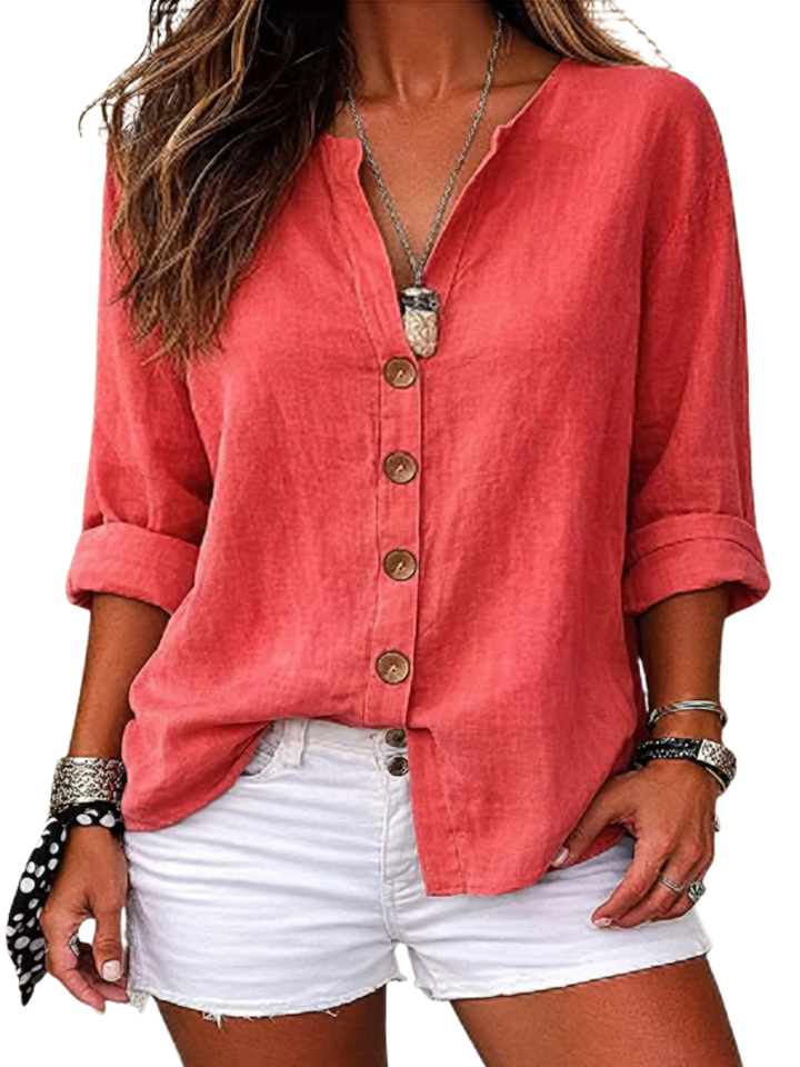 Georgie™ | Relaxed V-Neck Linen Women's Shirt