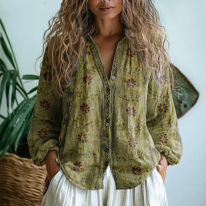 Riley | Elegant Vintage Leaf Print Shirt