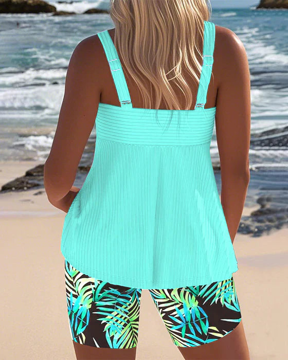 Laura | Bright Ribbed Tankini Shorts
