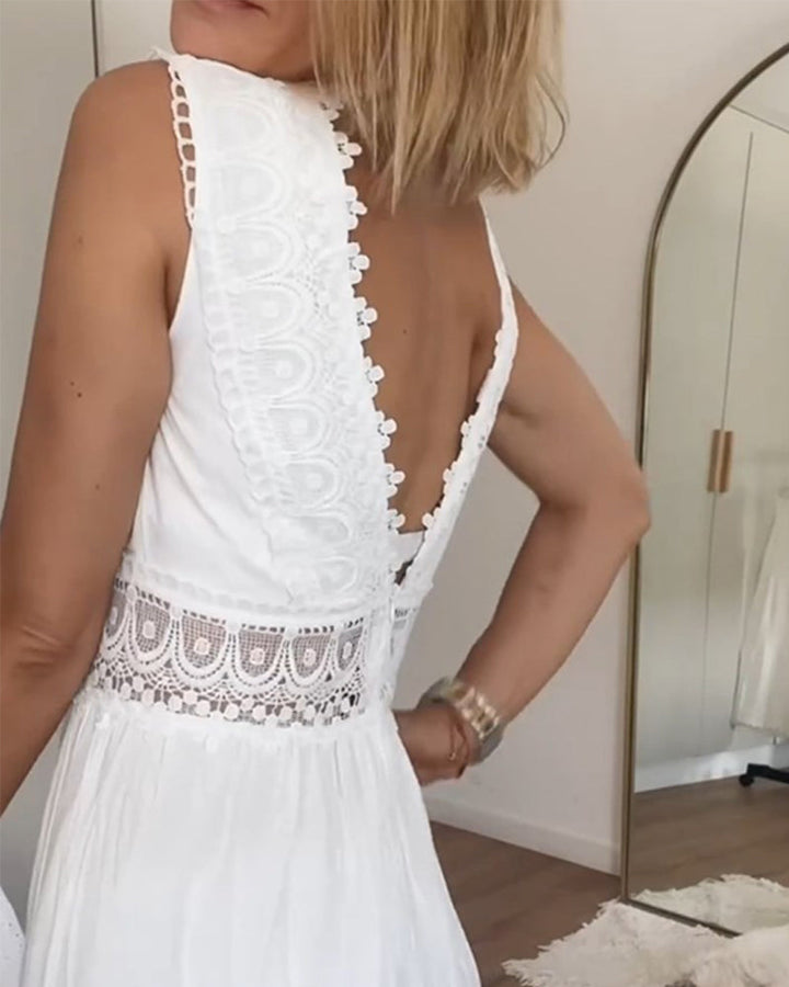 Clarissa | Women's Elegant Lace Midi Dress — V-Neck