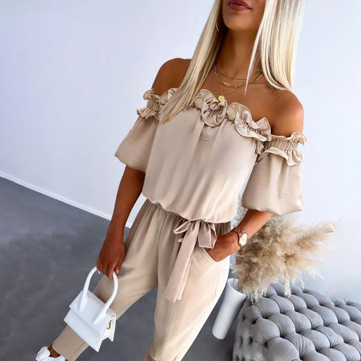 Camila | Women's Off-Shoulder Frill Tie-Waist Jumpsuit