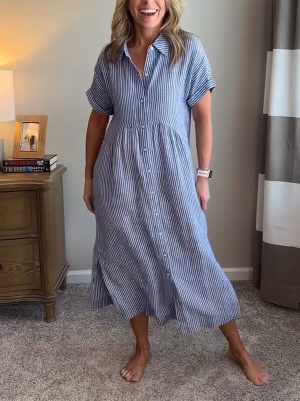 Emery | Women's Striped Maxi Shirt Dress — Elegant Fit