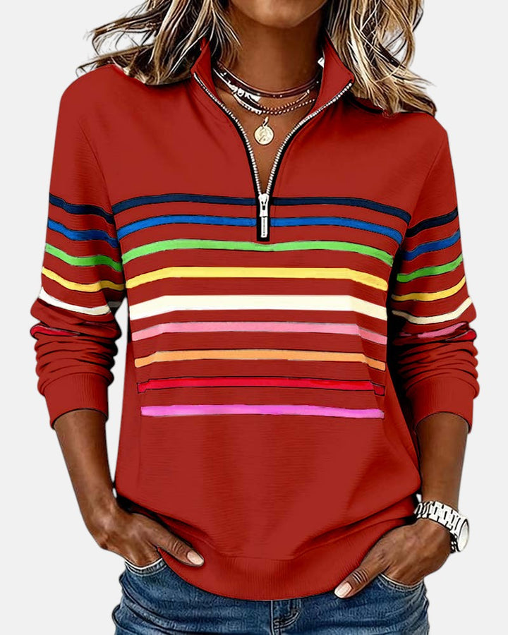 Vera - Women's Relaxed Striped Sweater with Zip Collar