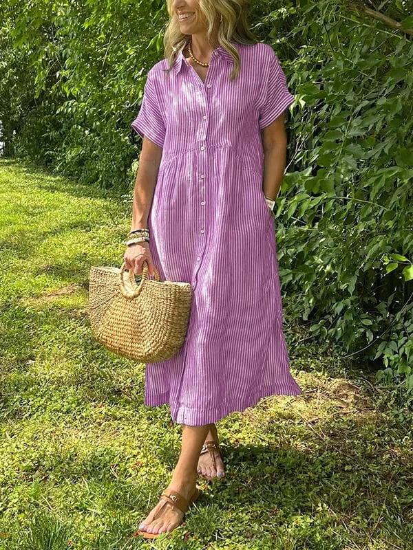 Emery | Women's Striped Maxi Shirt Dress — Elegant Fit
