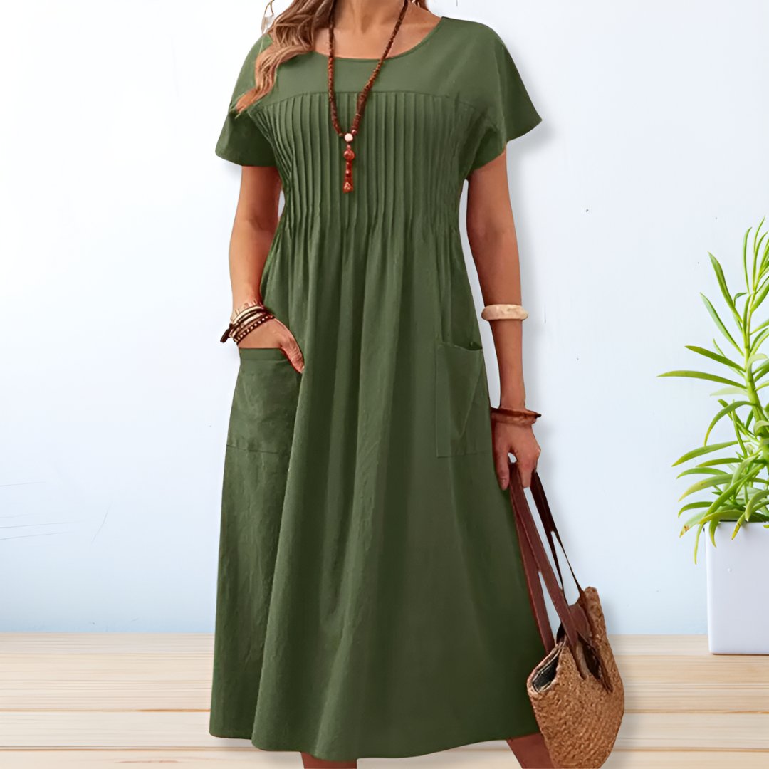 Brittany - Women's Elegant Midi Dress with Pockets