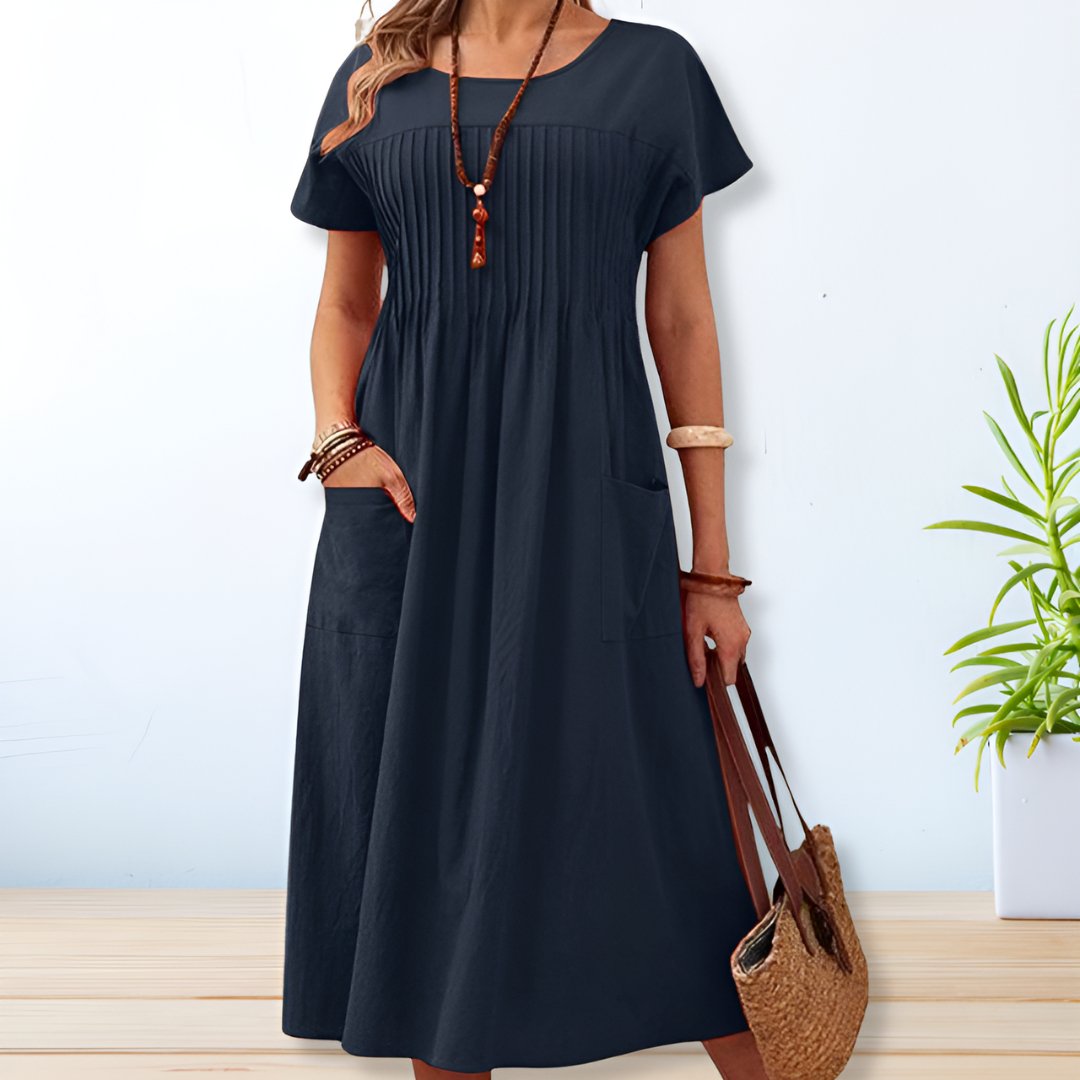 Brittany - Women's Elegant Midi Dress with Pockets
