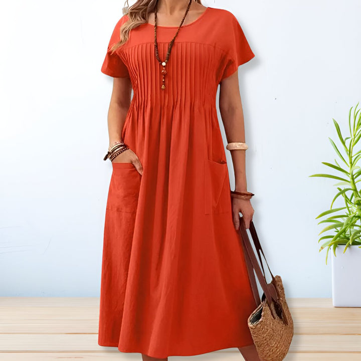 Brittany - Women's Elegant Midi Dress with Pockets