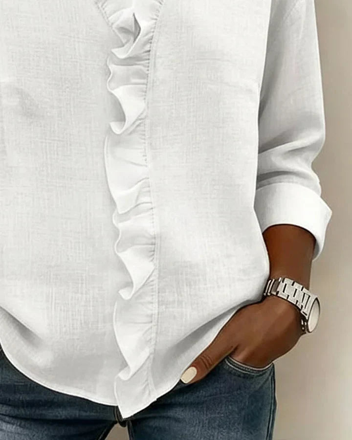 Ava | Blouse with Ruffles, V-Neck and Long Sleeves
