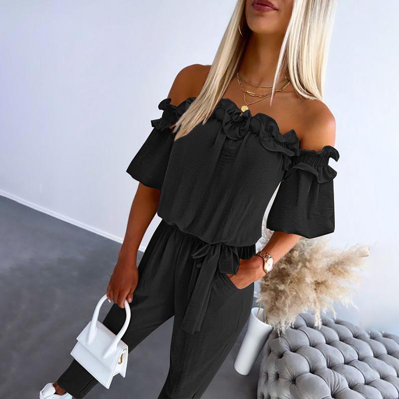 Camila | Women's Off-Shoulder Frill Tie-Waist Jumpsuit