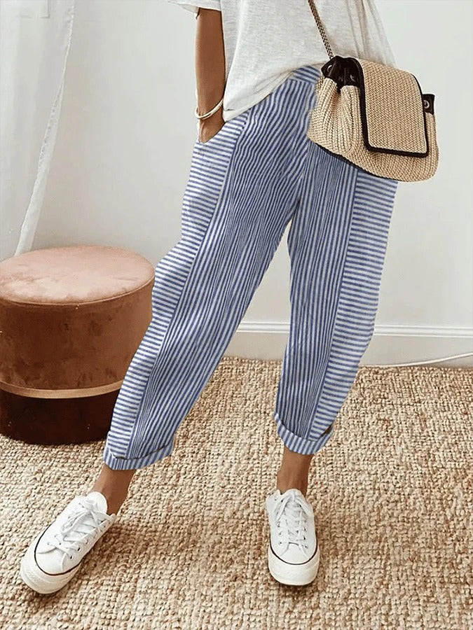 Gabriella | Women's Striped Trousers — Relaxed Casual Fit